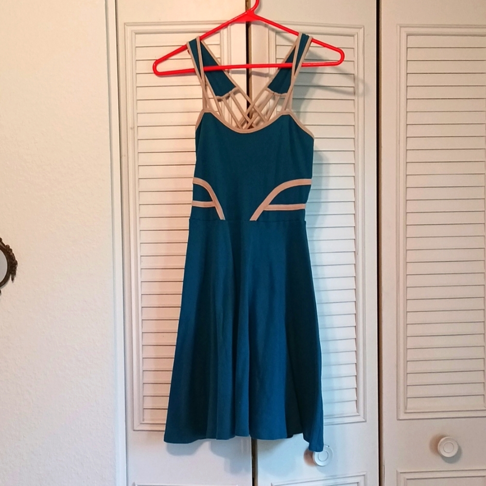 Teal and tan dress